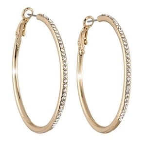 Goldtone Crystal Pave Hoop Earrings with Swarovski Crystals